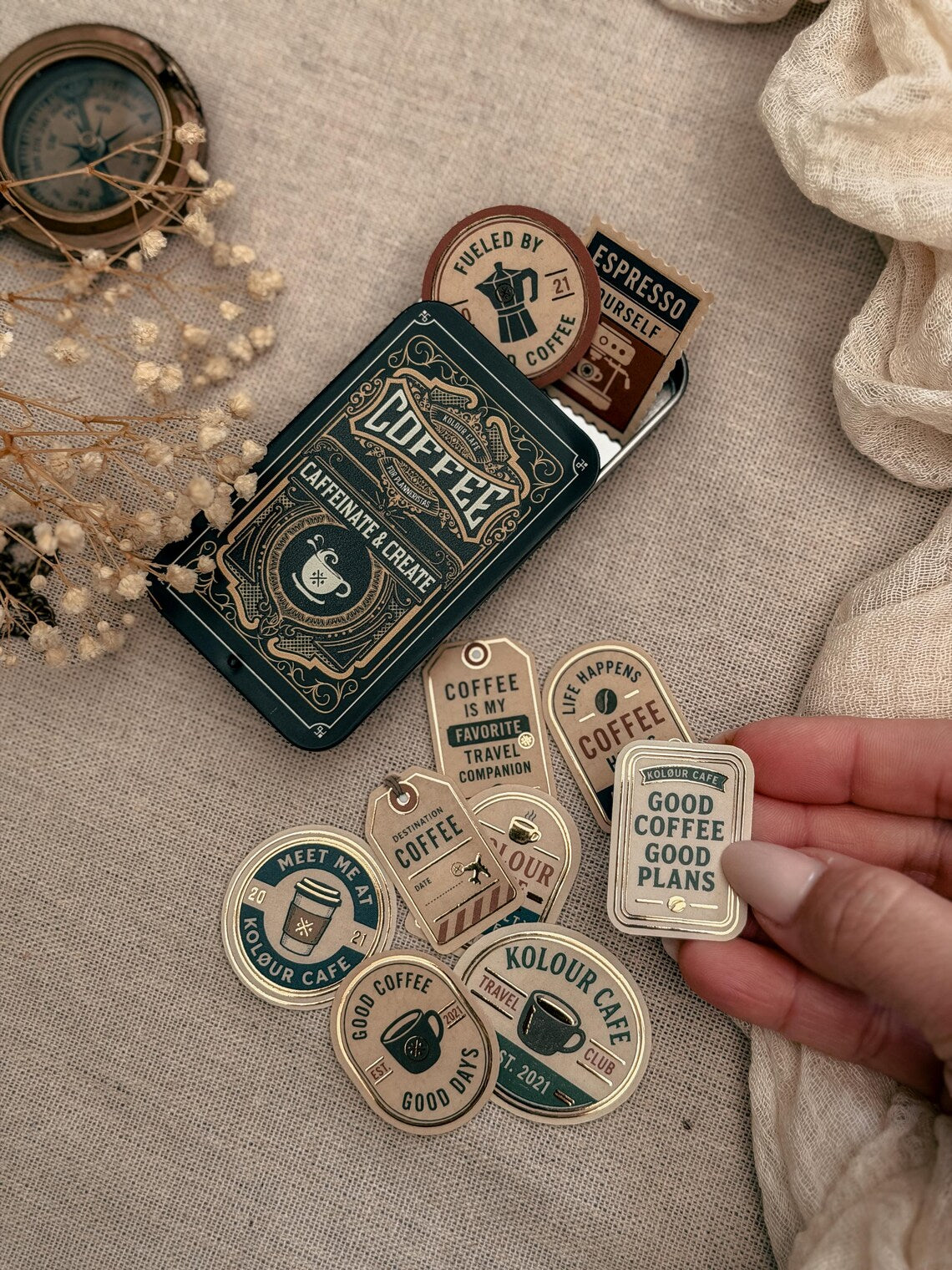 Coffee Tin & Die Cut Sticker Set
