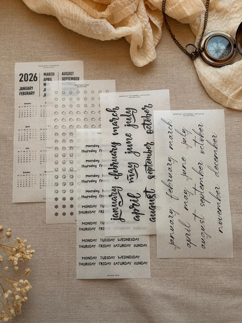2026 Mini Calendar Stickers