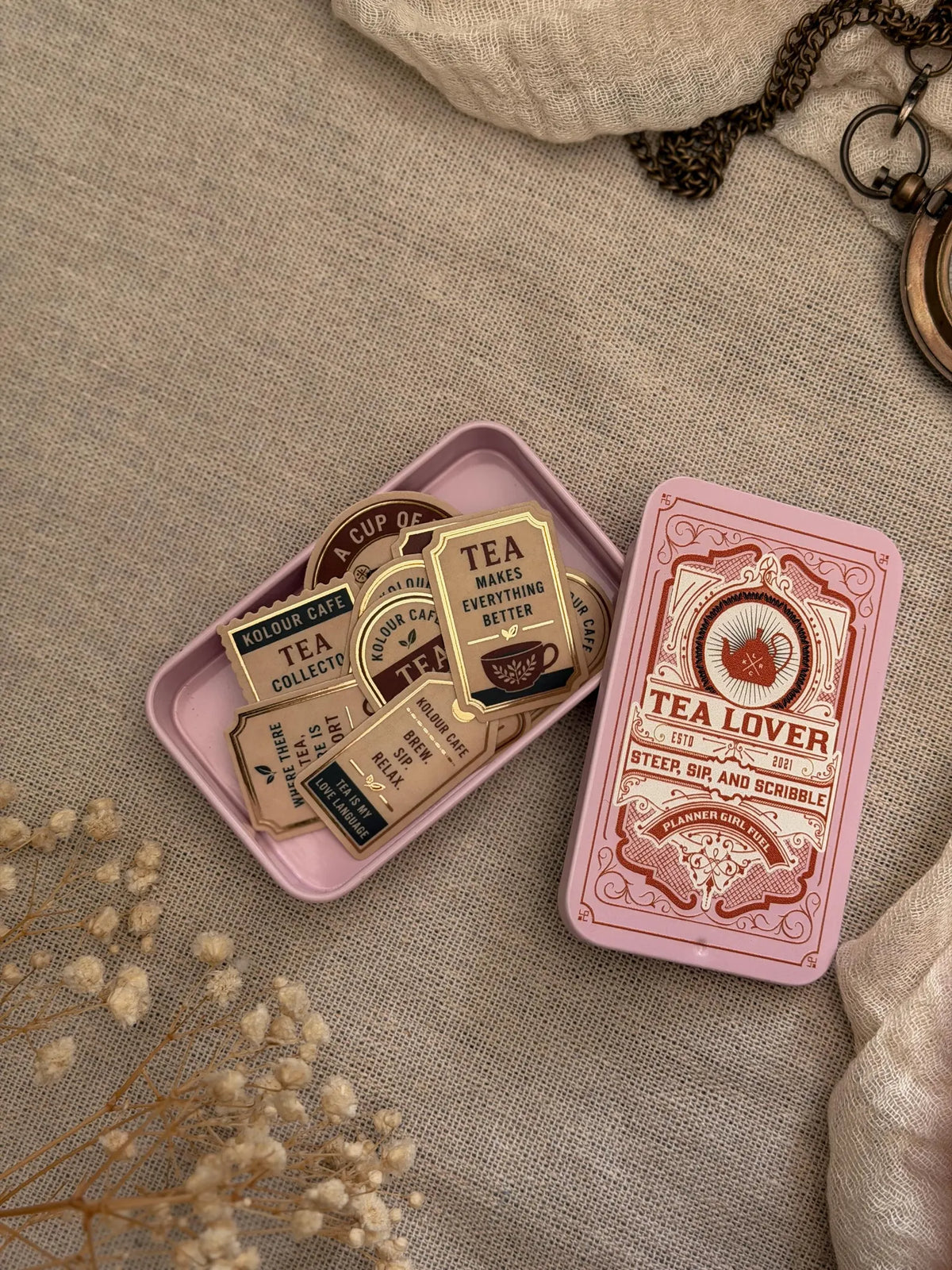 Tea Tin & Die Cut Sticker Set