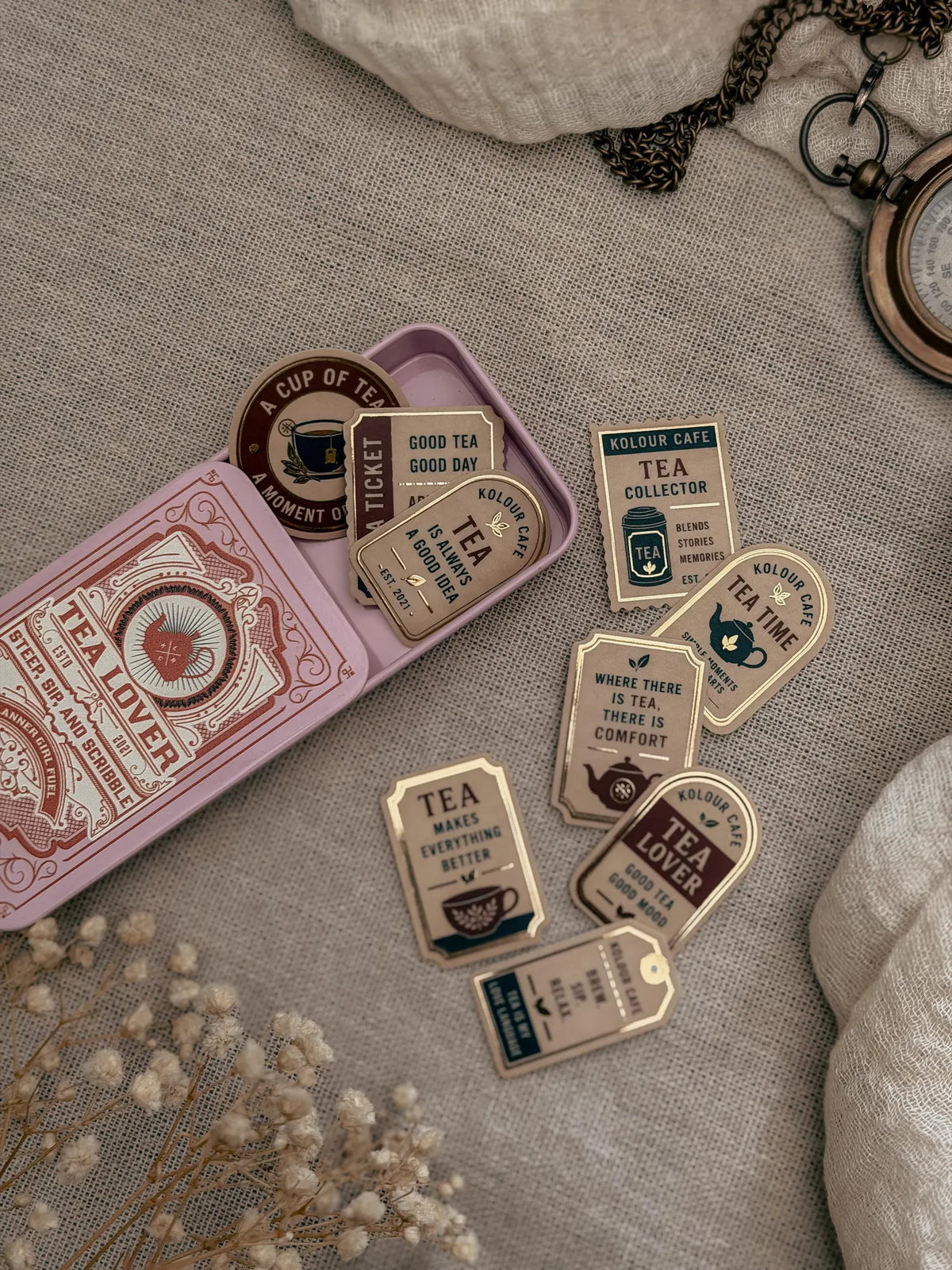 Tea Tin & Die Cut Sticker Set