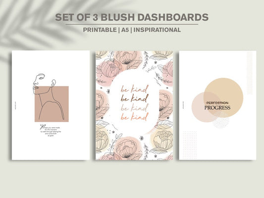 PRINTABLE Planner Dashboard Set for A5, GM or Large Size | Inspirational Words | Blush Pink Floral Minimalist Dashboards | Digital File