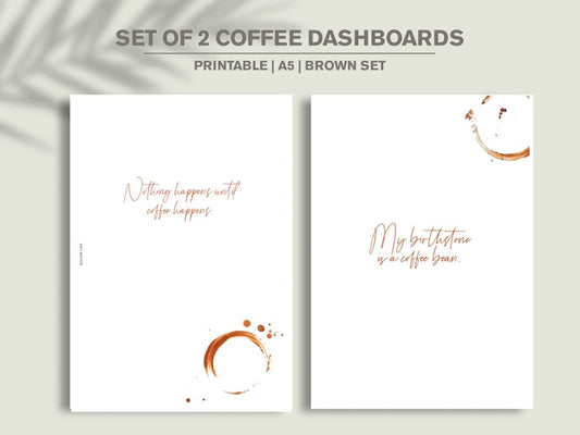 PRINTABLE Planner Dashboard Set for A5 | Coffee Planner Digital Dividers | Minimalist | GM Agenda | Vellum | Brown Theme | UK Seller