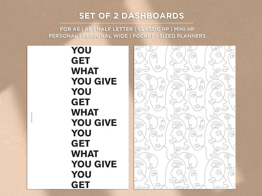 PRINTABLE Planner Dashboards | A5 A6 Half Letter Personal Pocket Mini HP Classic HP Personal Wide | Lineal Art | Inspirational Words