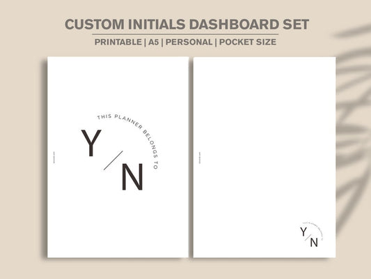 PRINTABLE Custom Planner Initials Dashboard Set | Personalized Dashboards | Printable Planner Dashboard | A5 Pocket Personal