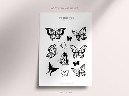 Monochrome Butterflies Stickers | N4