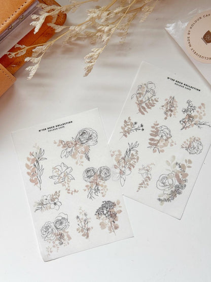 Neutral Line Art Floral Stickers | N128 N129