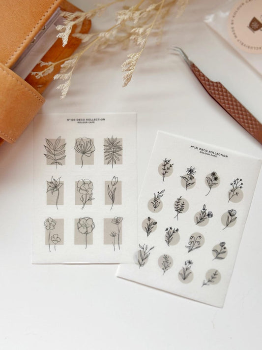 Neutral Line Art Leaf Stickers | N120 N121