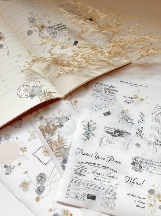 Watercolor Washi Floral Sticker Set | Edit 01 02 03