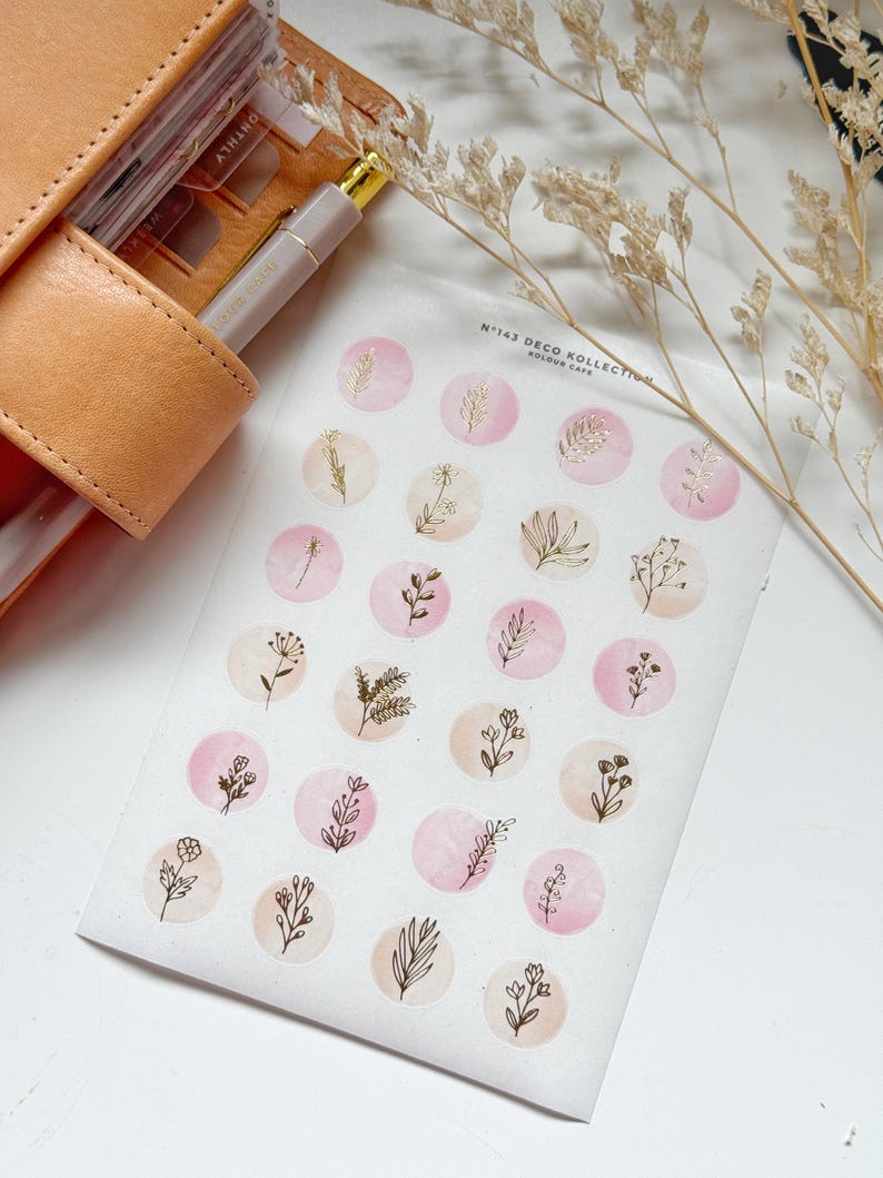 Pink Floral Foiled Stickers | N143