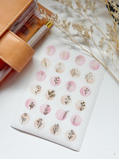 Pink Floral Foiled Stickers | N143
