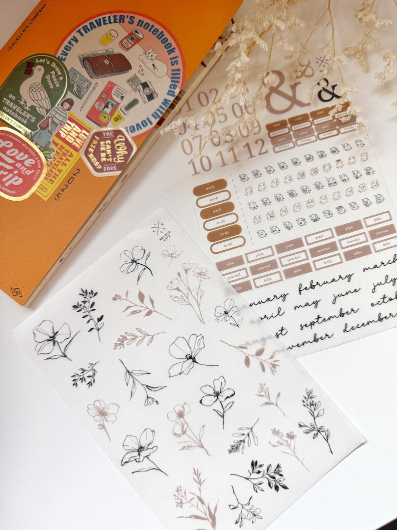Floral and Cafe Stickers | Mini Journal Kit