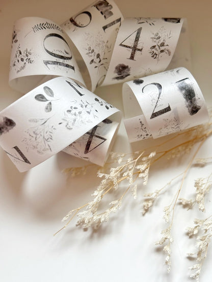 Numbers and Leaves Kiss-cut 50mm Washi Tape | Issue 009