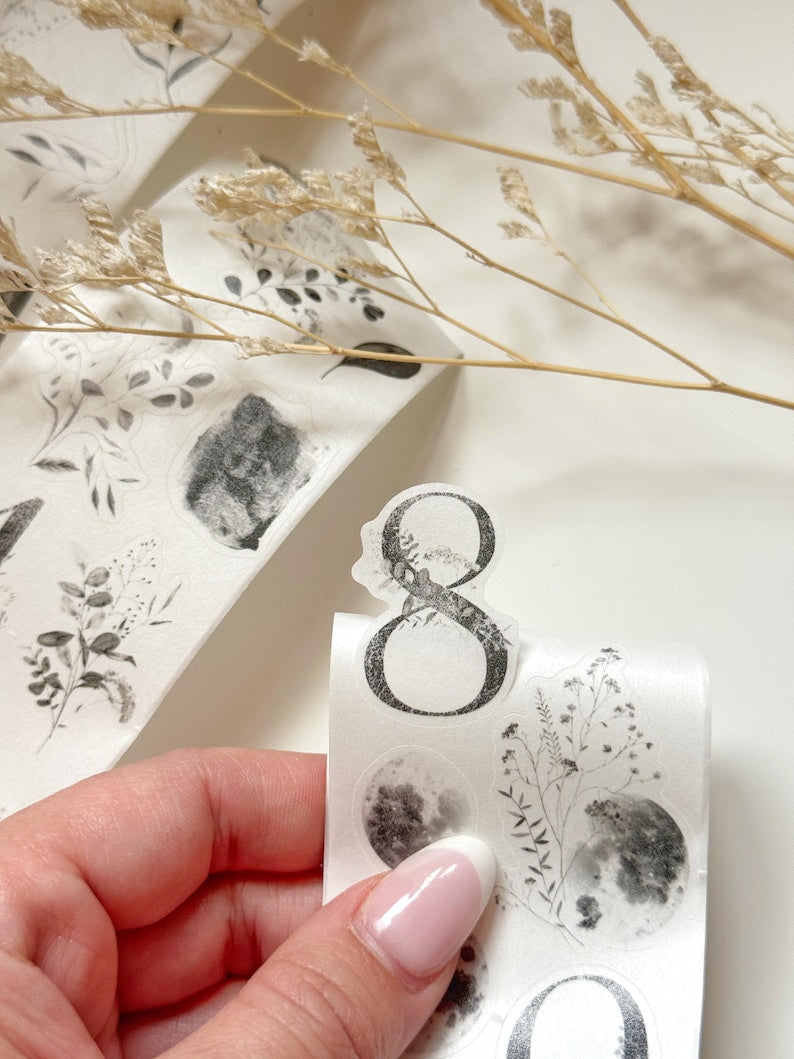 Numbers and Leaves Kiss-cut 50mm Washi Tape | Issue 009