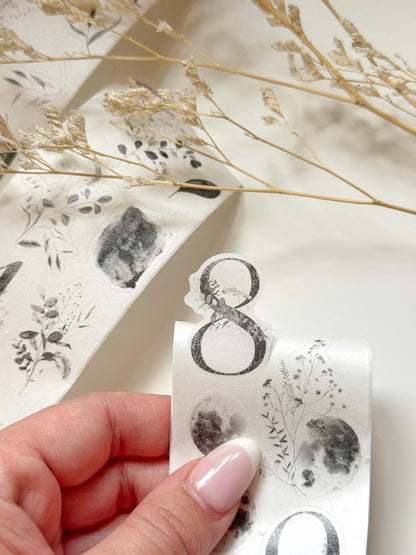 Numbers and Leaves Kiss-cut 50mm Washi Tape | Issue 009