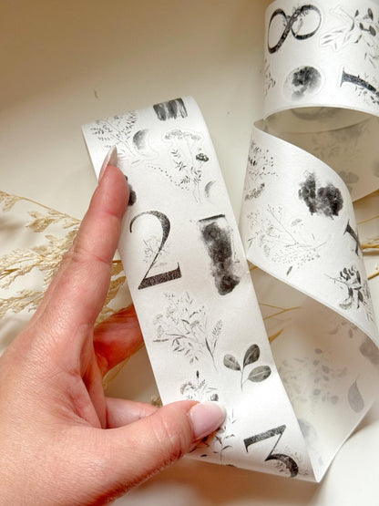 Numbers and Leaves Kiss-cut 50mm Washi Tape | Issue 009