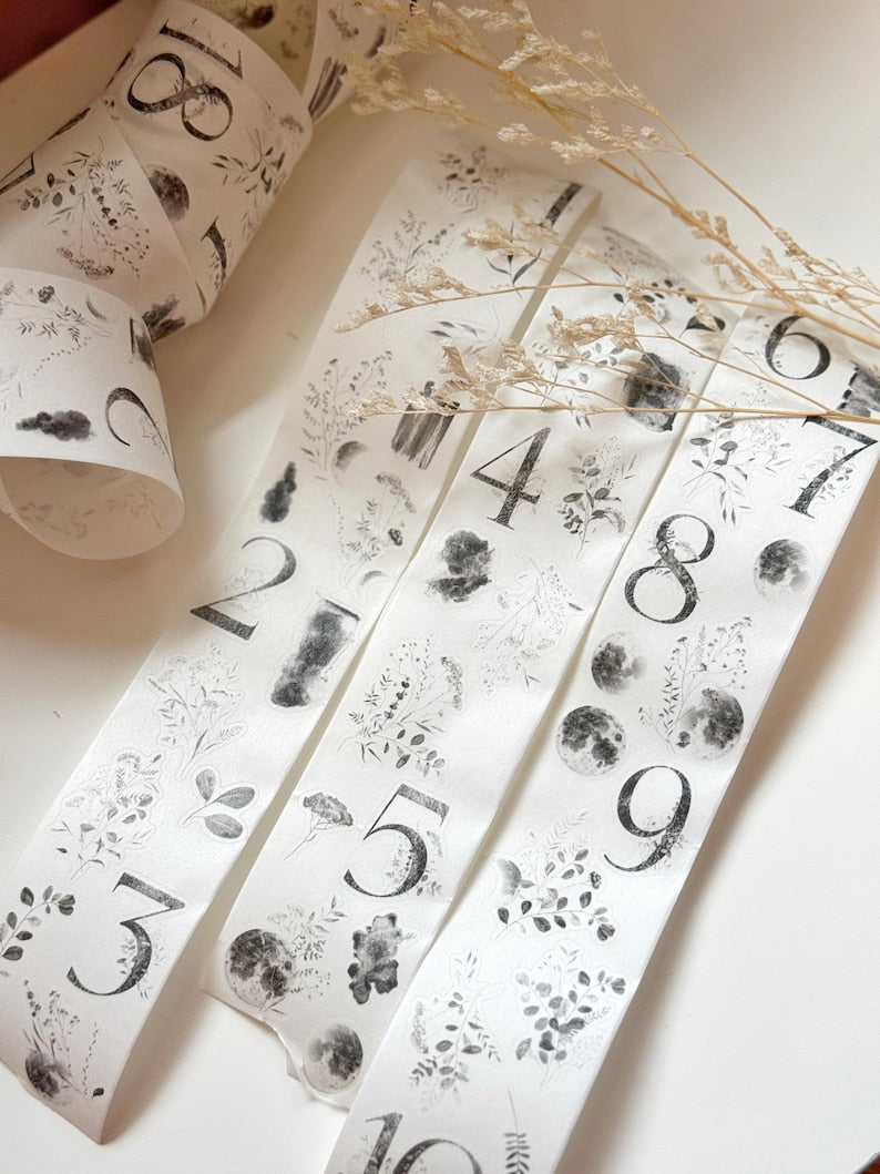 Numbers and Leaves Kiss-cut 50mm Washi Tape | Issue 009