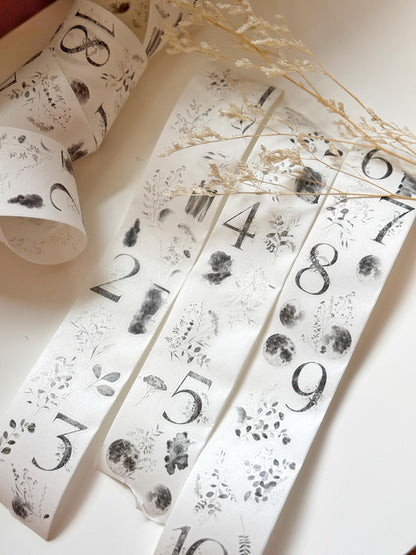 Numbers and Leaves Kiss-cut 50mm Washi Tape | Issue 009