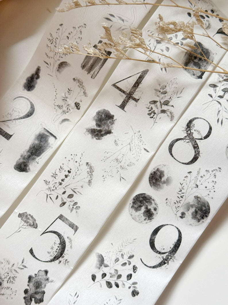 Numbers and Leaves Kiss-cut 50mm Washi Tape | Issue 009
