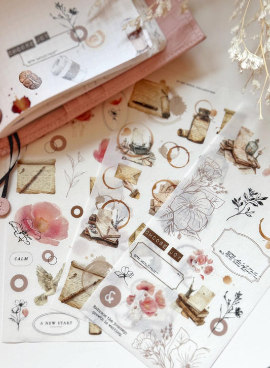 Pink Vintage Floral Stickers | DK187 188 189
