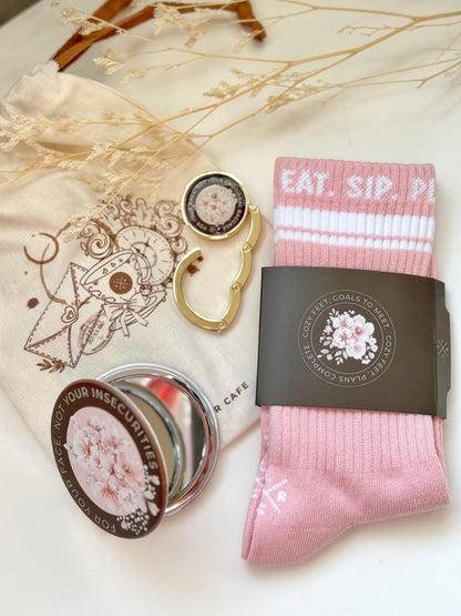 Gorgeous Girl Gift Set – Floral Mirror, Bag Hook & Pink Socks