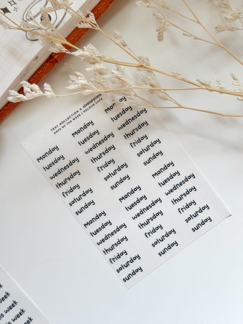 Days of the Week Text Stickers | Stablerplans Font
