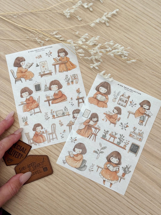 Cozy Girl Reading Stickers | DK205 206