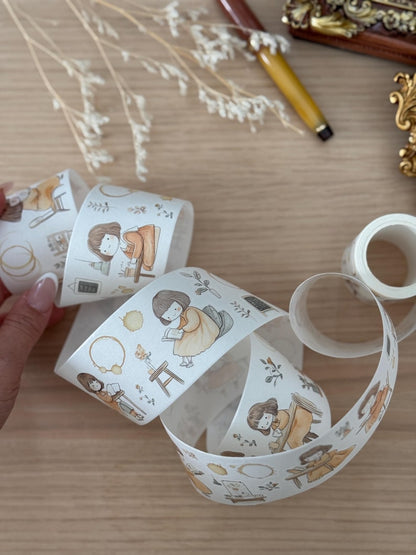 Cozy Girl Reading 50mm Kisscut Washi Tape | Issue 014