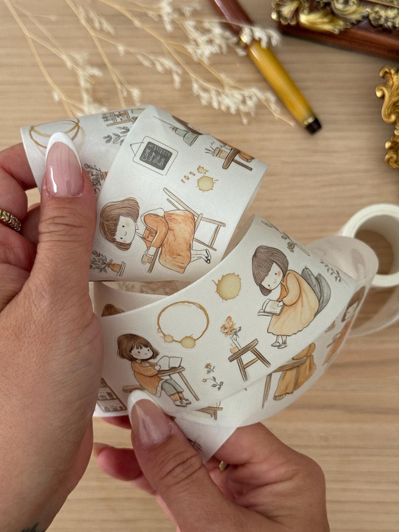 Cozy Girl Reading 50mm Kisscut Washi Tape | Issue 014