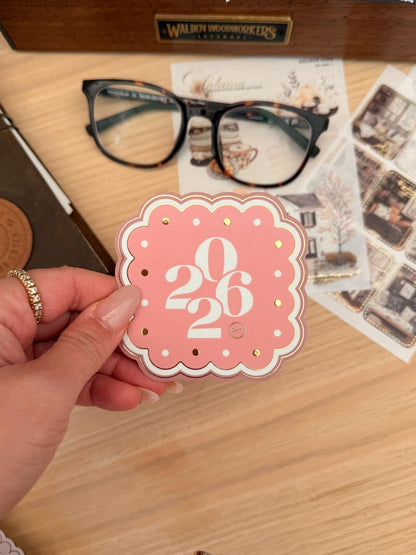 2026 Year Sticker | Pink Scalloped Frames