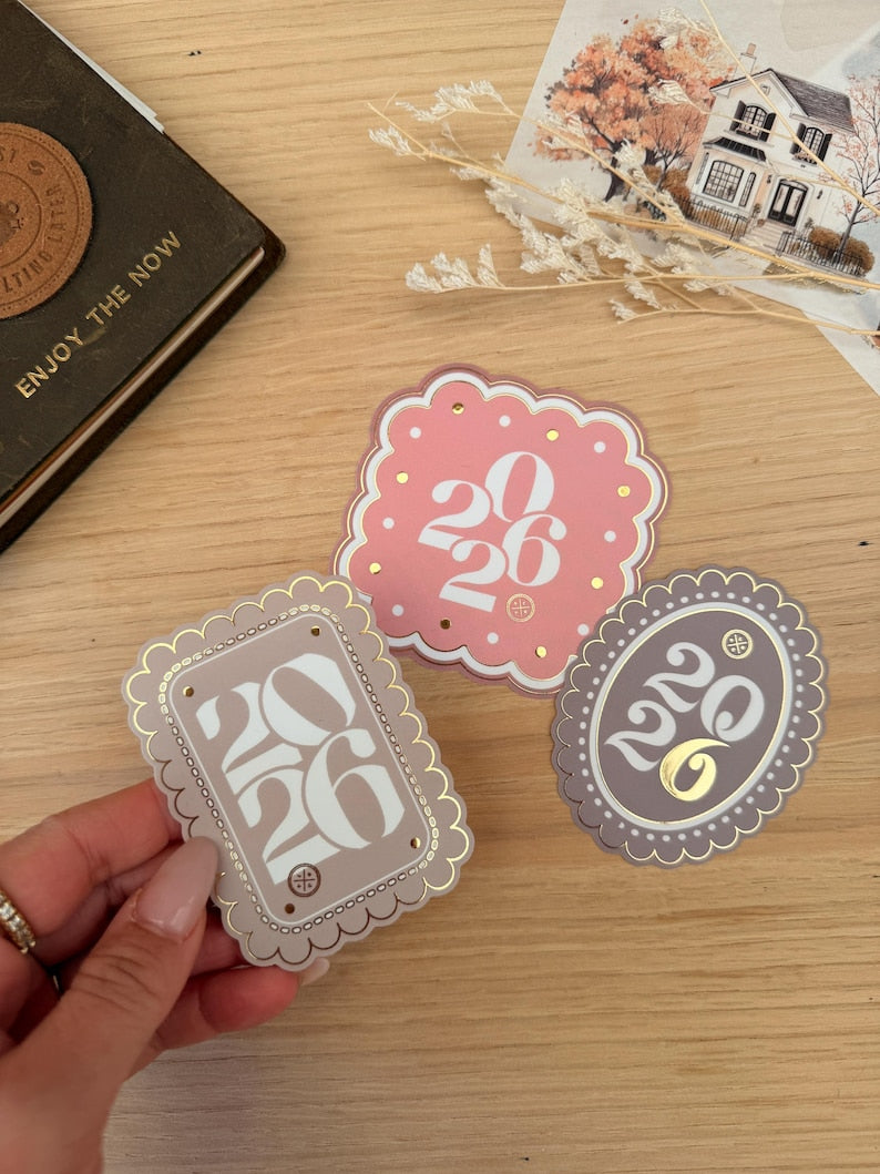 2026 Year Sticker | Pink Scalloped Frames