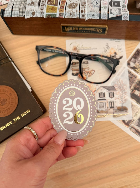 2026 Year Sticker | Pink Scalloped Frames