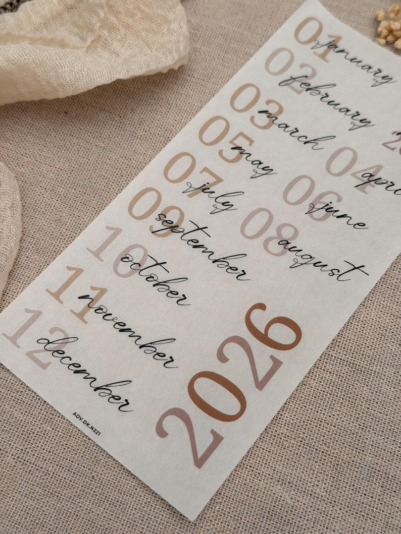2026 Layered Monthly Text Sticker Set | DK 221