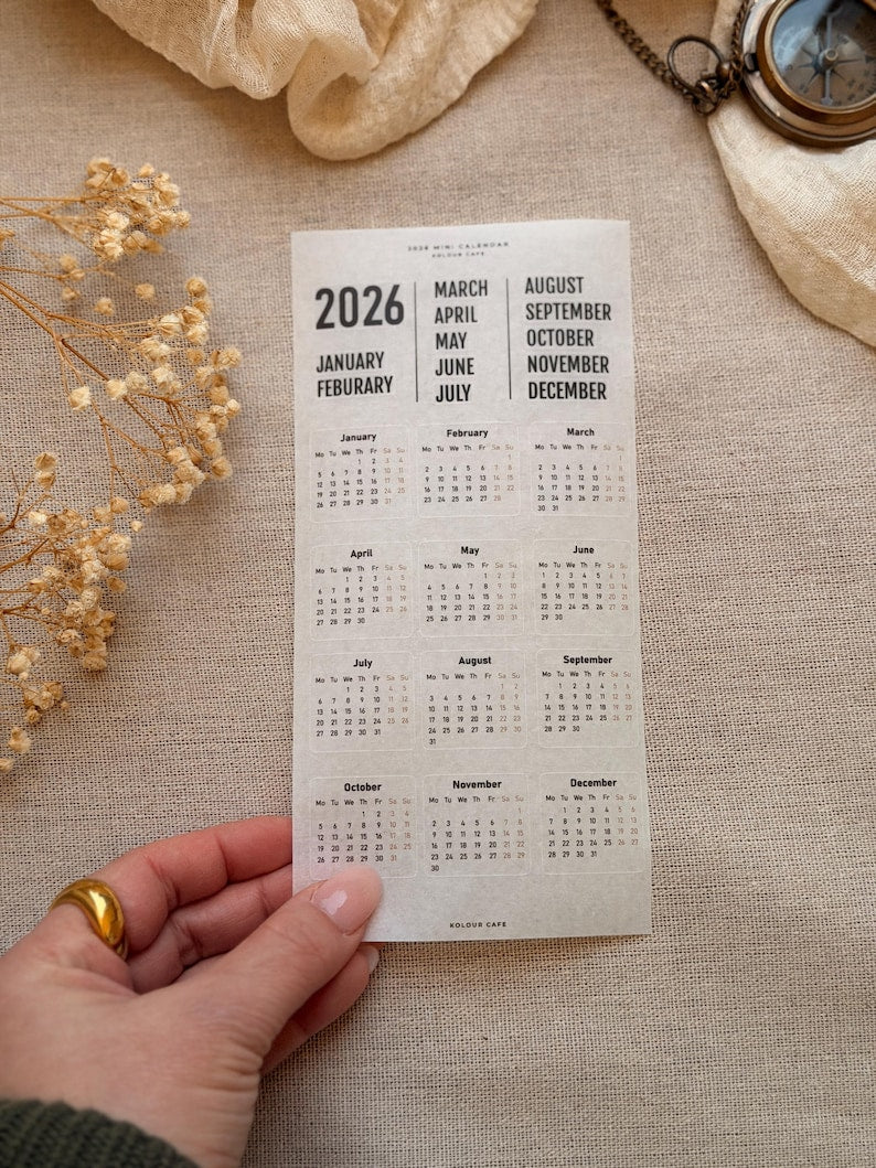2026 Mini Calendar Stickers