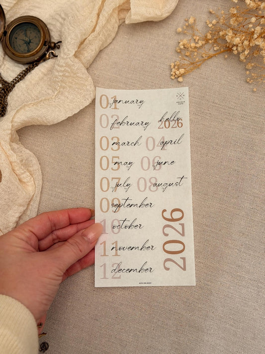 2026 Layered Monthly Text Sticker Set | DK 221