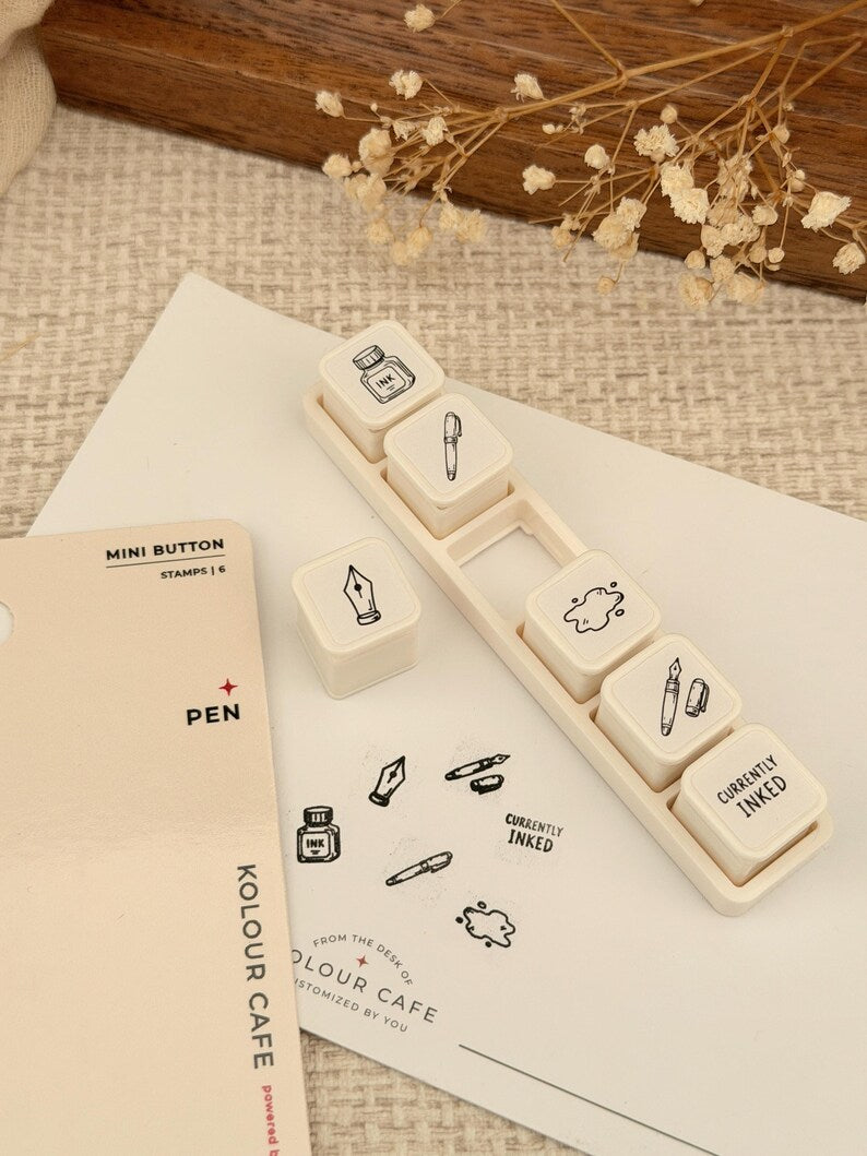 Fountain Pen Themed | Mini Button Stamps