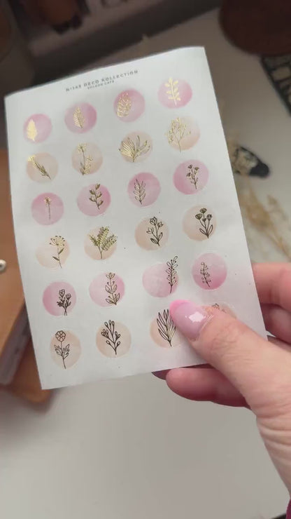 Pink Floral Foiled Stickers | N143